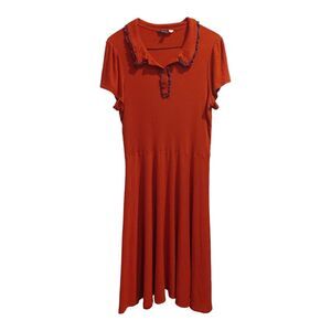 Modcloth Woman 1x Ribbed Red Polo Shirt Dress Purple Ruffle Trim Cottage Prairie
